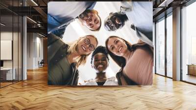 Happy diverse friends standing and smiling at camera Wall mural