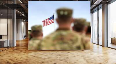 American Soldiers and US Flag. US Army Wall mural