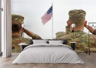 American Soldiers Saluting US Flag Wall mural