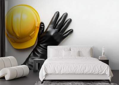 A construction helmet and gloves are isolated on a white background Wall mural