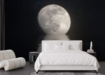 A full moon with a reflection in water against a starry sky, background Wall mural