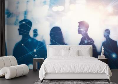 A futuristic world with digital technology and abstract people network concept with white background illustration Wall mural