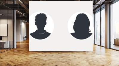 A male and female silhouette or icon. An avatar profile. An unknown or anonymous person. A modern illustration of male and female faces. Wall mural