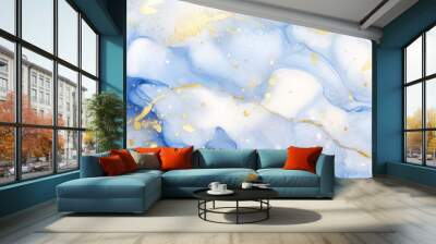 A marble texture with abstract blue, white, glitter and gold colors was created using alcohol ink Wall mural