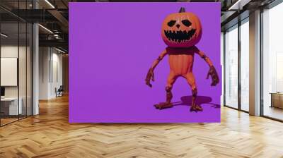 A spooky pumpkin head monster is pictured on a purple background in 3D form for Halloween Wall mural