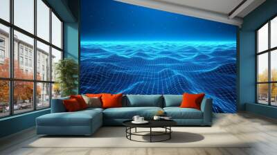 Abstract illustration of data flowing through a network of nodes futuristic technology wallpaper with digital wave and binary code Wall mural