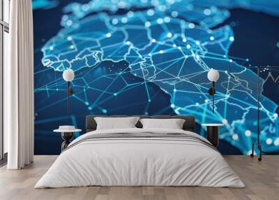 African digital map, concept of global network connectivity, data transfer and cyber technology, business exchange, information and telecommunications Wall mural