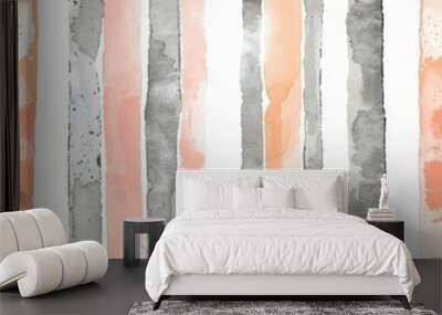 An abstract vertical stripe watercolor seamless pattern is isolated on a white background. Wall mural