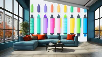 An icon set for colored marker pens. This icon set contains bright green, orange, pink, yellow and blue markers pens as well as a highlighter pencil for school. An educational tool. This icon set has Wall mural