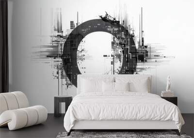 An illustration of a monochrome circular glitch frame Wall mural