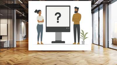 An illustration of two people having a video meeting, with one holding out their hand and the other presenting documents Wall mural