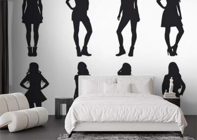 An image of a beautiful fashion girl silhouette against a white background Wall mural