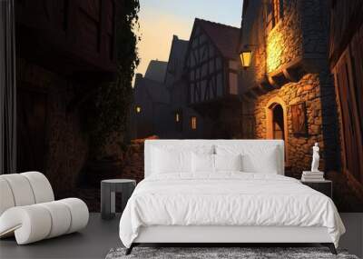 An old beautiful medieval town with winding stone streets. Wall mural