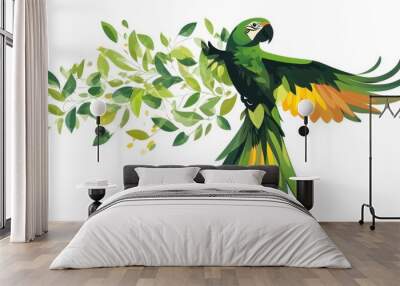 At a festival, an amazon parrot flies on a white background Wall mural