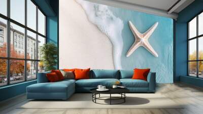 Beach with tropical sand and starfish in summer. Beach with tropical sand in summer. Wall mural