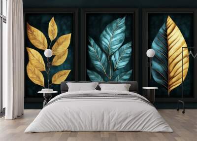 Colorful abstract leaf canvases. Wall mural