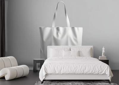 Design mockup for branding concepts featuring a white tote bag on a plain grey background. Stock artificial intelligence. Wall mural