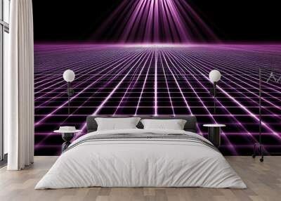 Digital geometric background with 3D laser cube disco lights. Wall mural