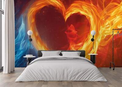 Heart flame fire black burn shape design fiery icon tongue warm art phoenix heat magic image tattoo fireplace hell red danger heart flame. Wall mural