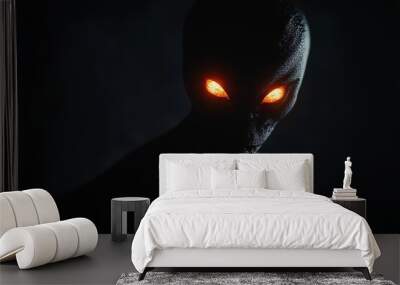 Illustration of an extraterrestrial alien looking away at night against a blurred background Wall mural