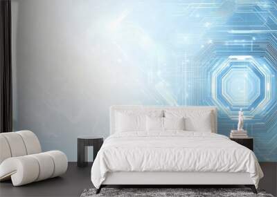 Illustration of elements of computer technology on an abstract blue background with circuit board and circle Wall mural