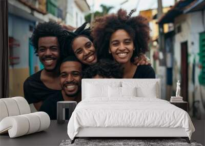 In a summer day, black race friends hang out in the city. Wall mural