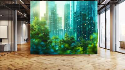 In this concept future cities are designed with sustainable architecture, green energy, eco-friendly transportation, and zero waste. Future Cities, Green Technology, Eco-Friendly Solutions including Wall mural