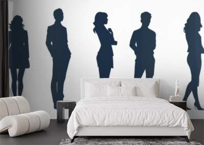 Isolated white background with silhouettes of business people working together Wall mural