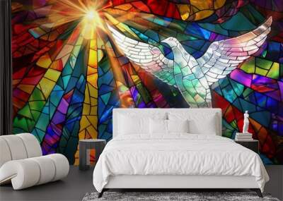 It is a colorful stained-glass representation of the Holy Spirit from the New Testament Wall mural