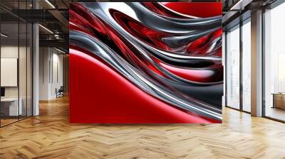 Metallic wavy liquid background in red and black colors. Creative banner design. Wall mural