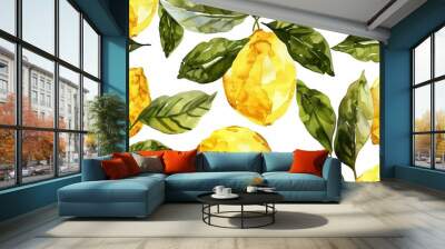 Modern seamless pattern featuring lemon fruits tropical summer illustration in watercolor style. Wall mural