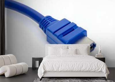 On a white background, a blue ethernet patch cord (copper, RJ45) is shown Wall mural