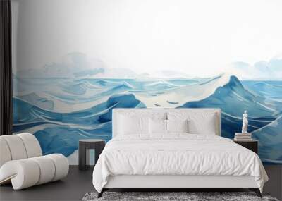 Sea in watercolor. Seamless pattern. Horizontal border. Blue waves. Wall mural