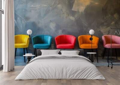 The interior design concept for a row of trendy chairs on a gray wall background Wall mural