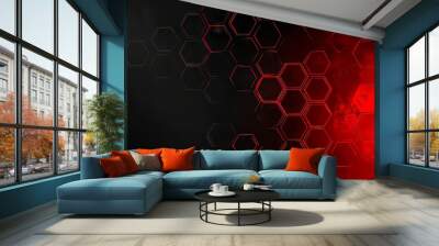 The modern background illustration features grey and red hexagons Wall mural