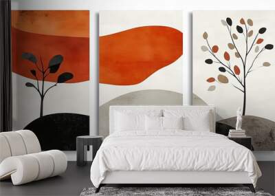 The set of canvases feature abstract colorful plants in a modern design. Wall mural