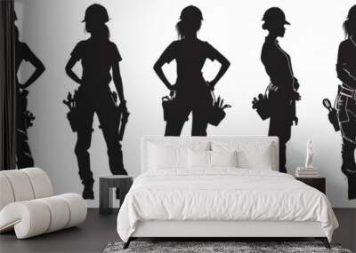 The silhouettes of a group of female architects in various poses Wall mural