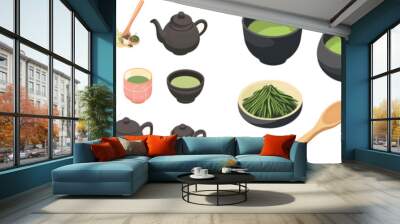 This is an illustration of an Asian tea ceremony with elements of Japanese chinese oriental tradition Wall mural