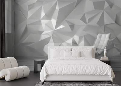 Walls are covered with a polygonal pattern in a white abstract 3D interior Wall mural