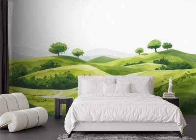 Watercolor green mountain landscape drawn by hand, stock photo Wall mural