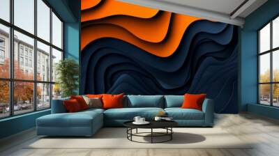 Webdesign logo in orange and blue, retrowave, dark indigo and light crimson, wavy resin sheets, art deco designer. Wall mural