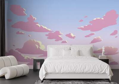 Vector landscape sky clouds. Plane in the sky. cartoon anime style. Background design Wall mural