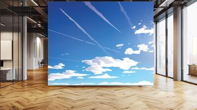 Vector landscape sky clouds. Plane in the sky. cartoon anime style. Background design Wall mural