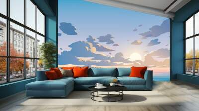 Vector landscape sky clouds. Sunset. Anime clean style. Background design Wall mural