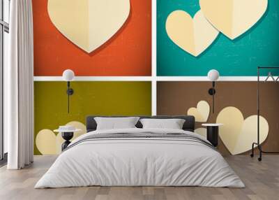 retro vintage style paper hearts Wall mural