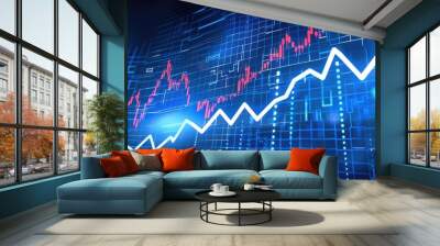 A digital representation of a rising stock market graph on a computer screen. Wall mural