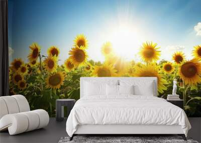 A field of sunflowers facing the sun, representing optimism, growth, and the pursuit of success Wall mural