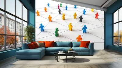 A network of people connected by lines representing social connections and networking Wall mural