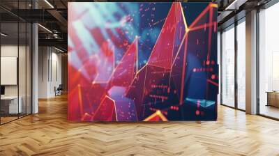 Abstract 3D polygons with financial symbols, highlighting economic growth and business development. Wall mural