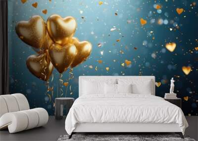 Birthday golden balloons background design. Happy birthday golden balloon and confetti decoration element for birth day celebration greeting card design Wall mural